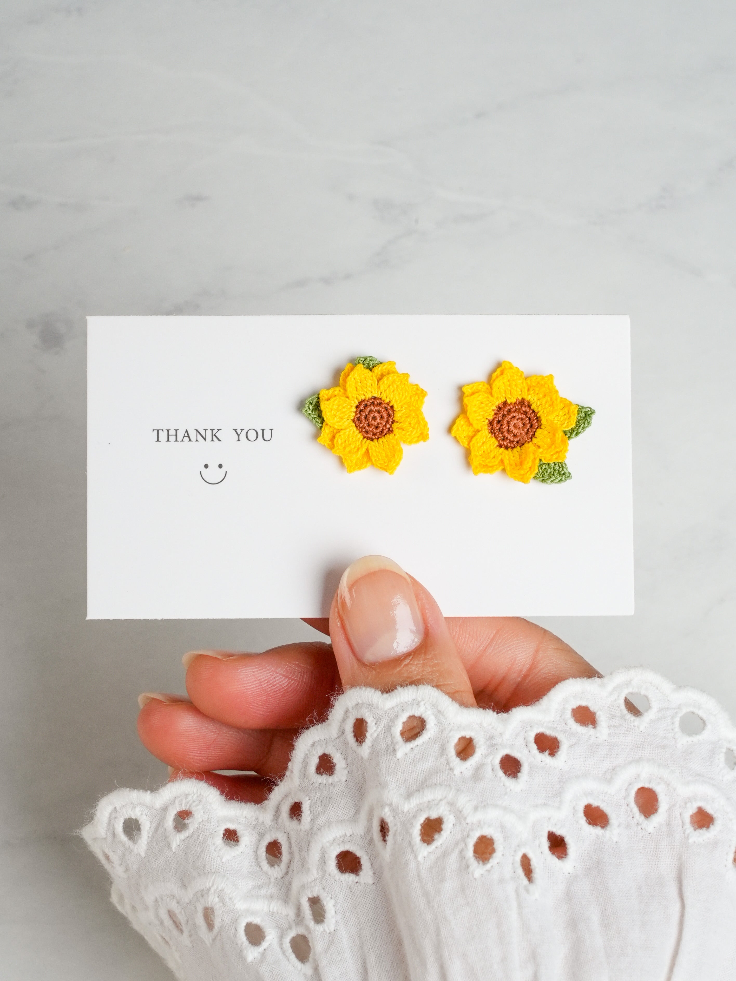 Sunflower Crochet Stud Earrings – Handmade Micro Crochet Floral Earrings
