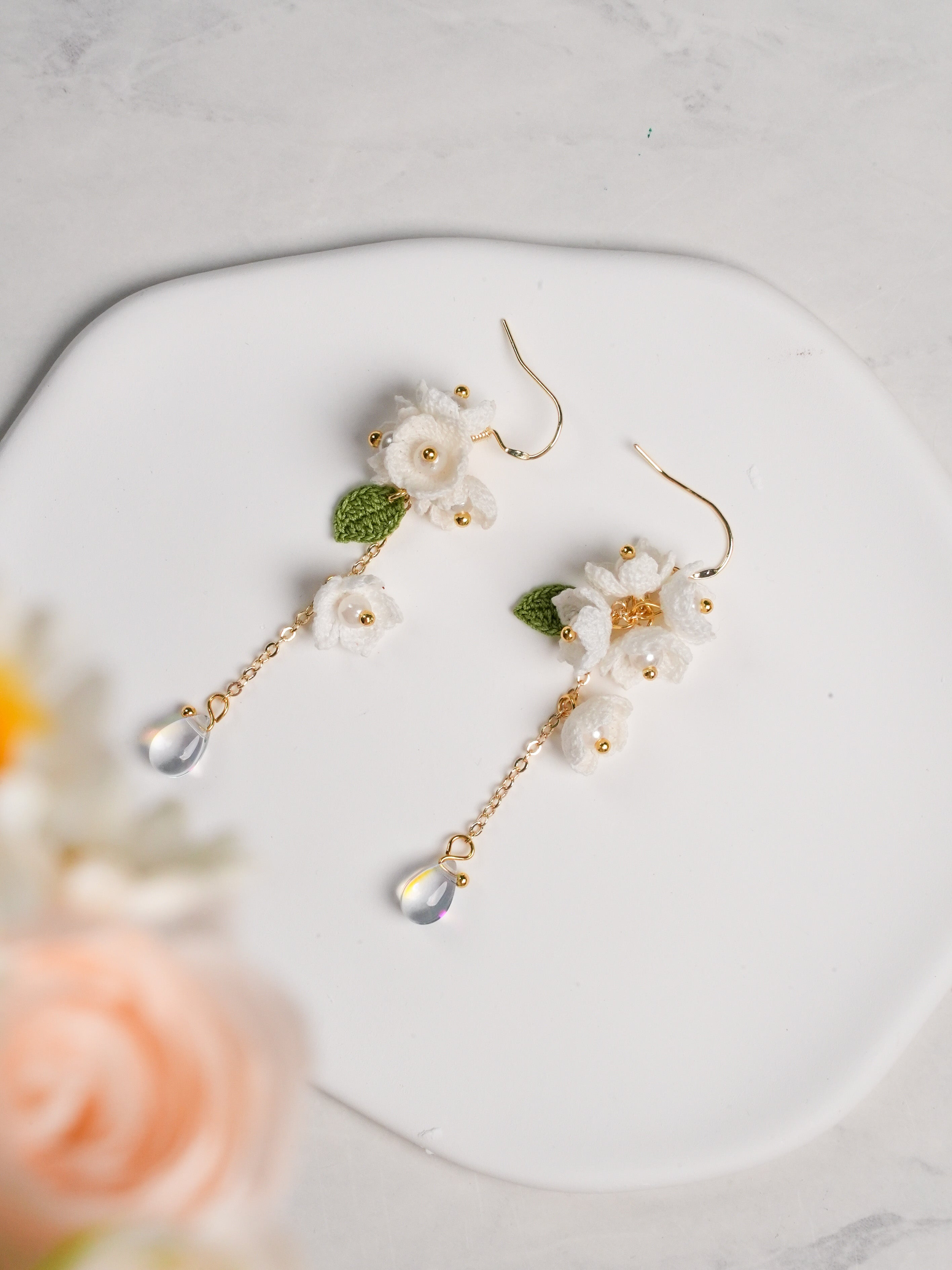 Handmade Lace Crochet Floral Drop Earrings | S925 Silver Needle | Gold Plated | Cottagecore Boho Dangle Earrings