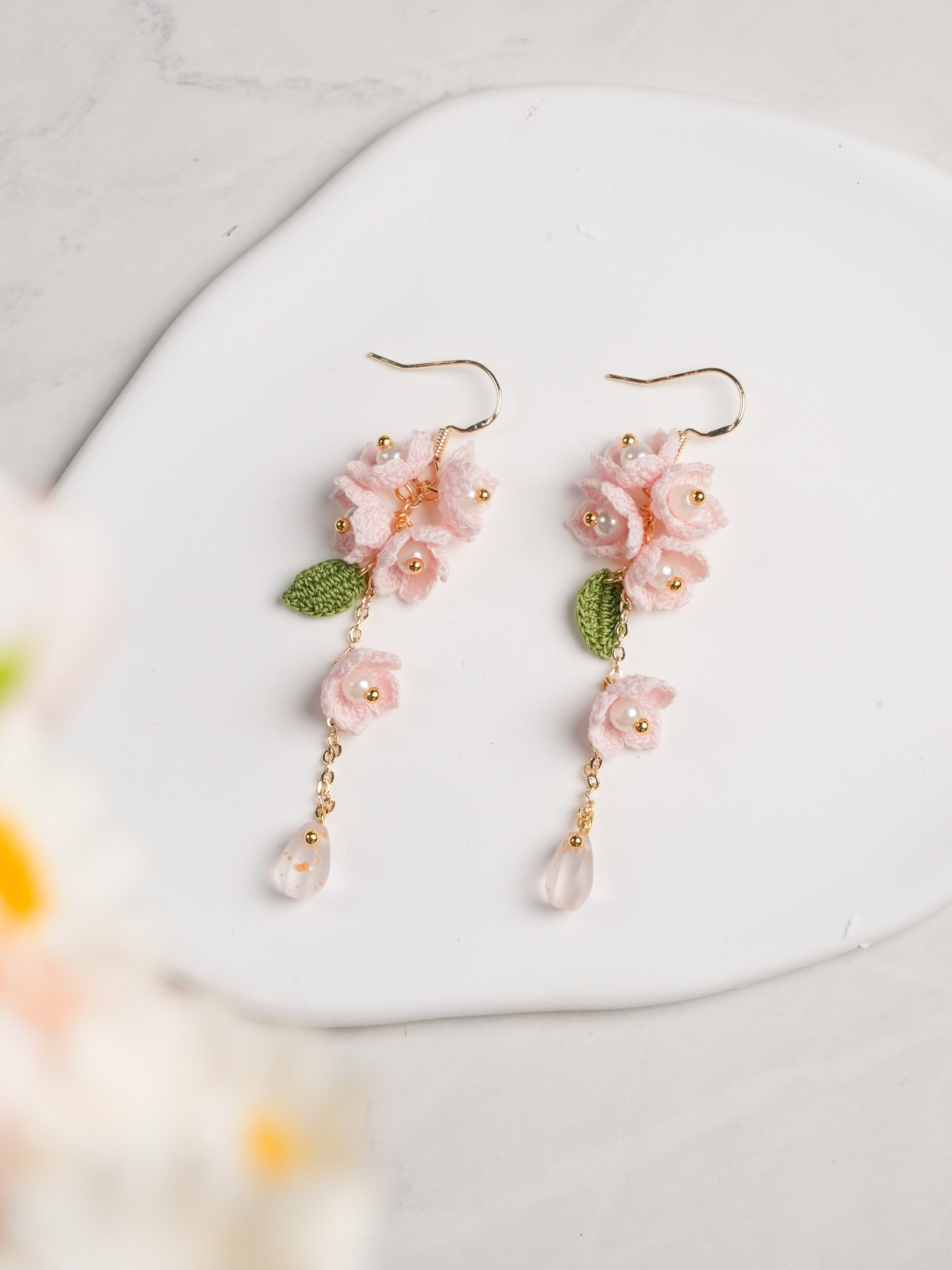 Handmade Lace Crochet Floral Drop Earrings | S925 Silver Needle | Gold Plated | Cottagecore Boho Dangle Earrings