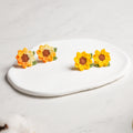 Sunflower Crochet Stud Earrings – Handmade Micro Crochet Floral Earrings