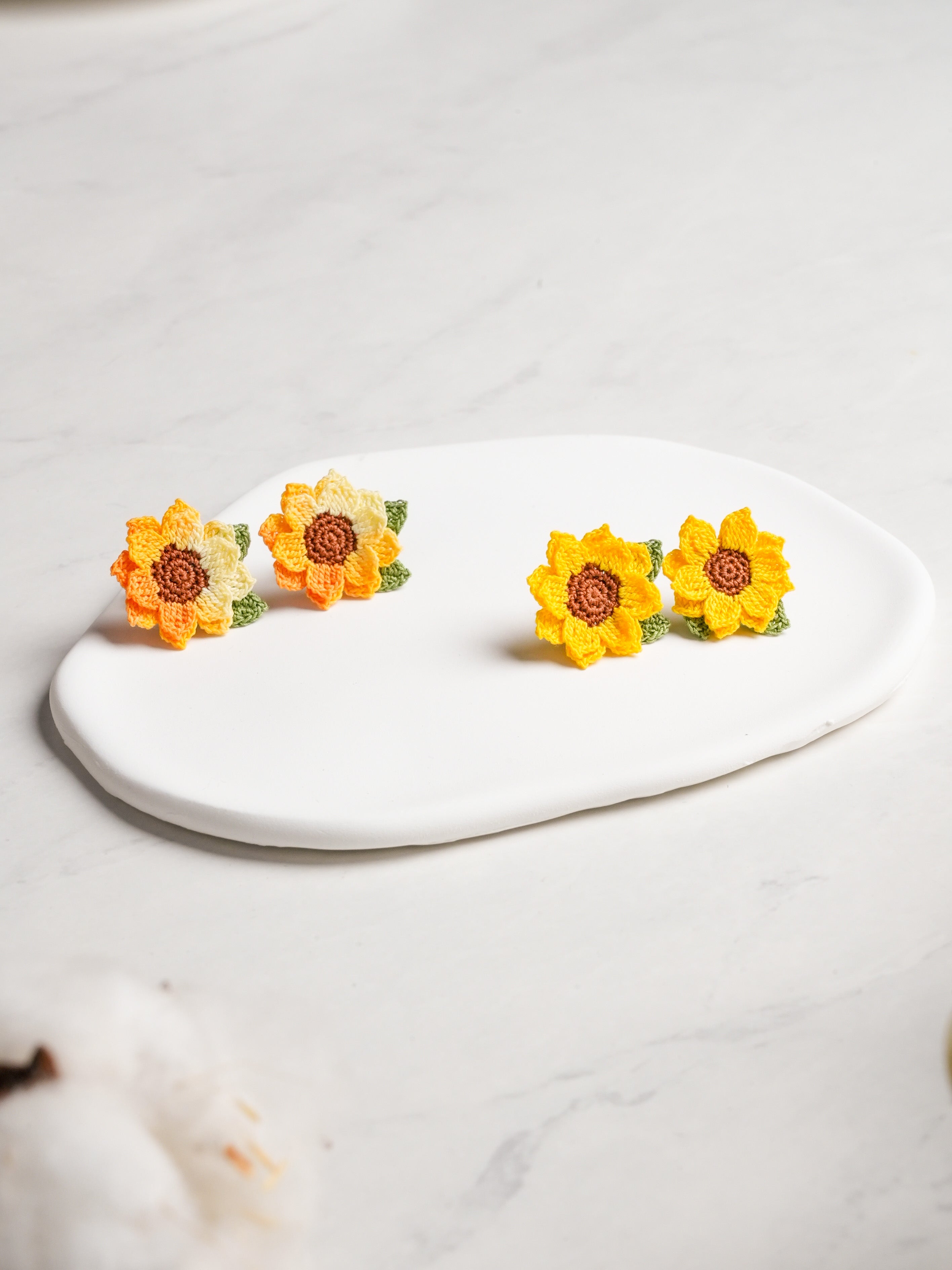 Sunflower Crochet Stud Earrings – Handmade Micro Crochet Floral Earrings