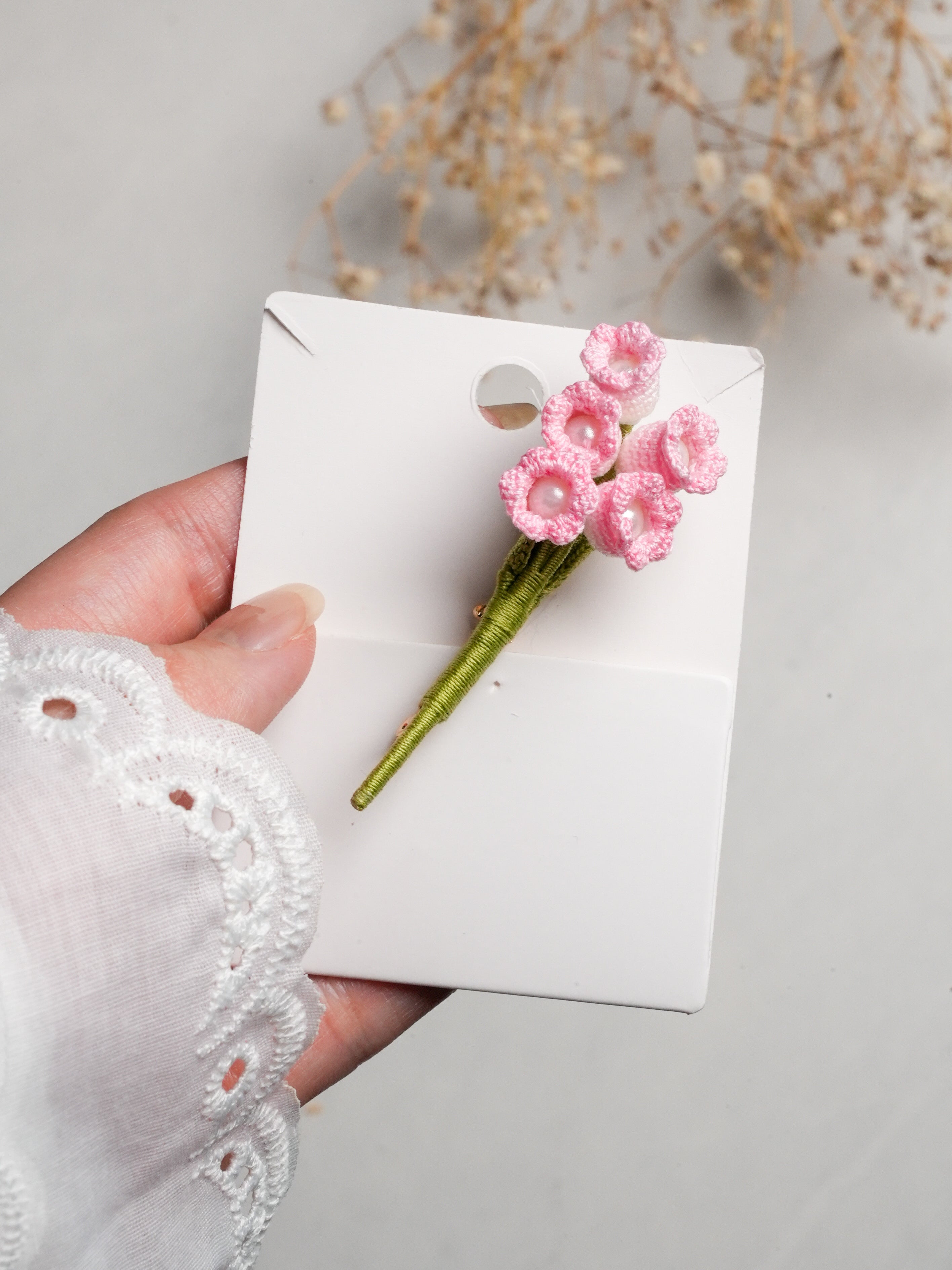 Micro Crochet Lily of the Valley Brooch - Handmade Flower Pin