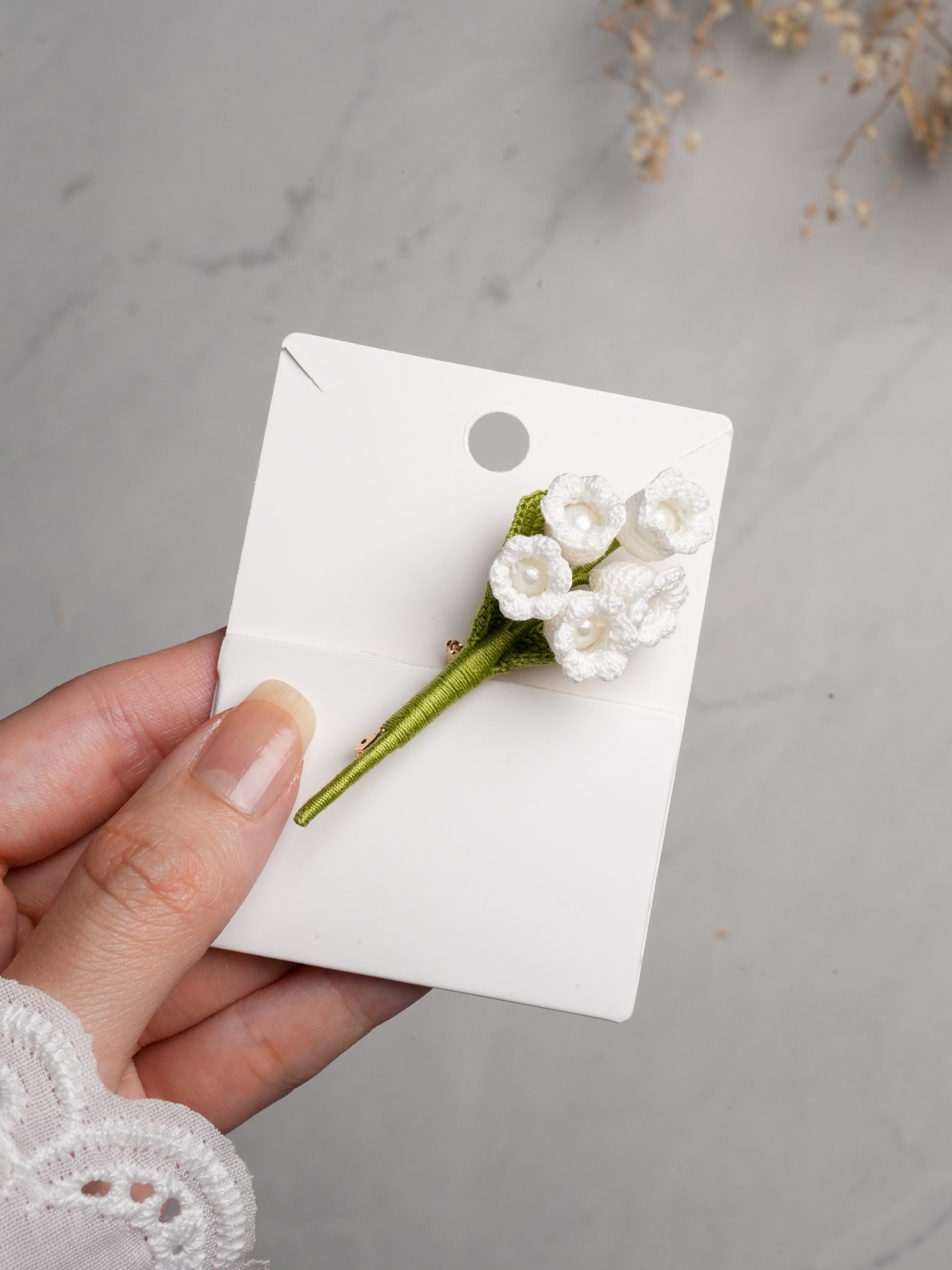 Micro Crochet Lily of the Valley Brooch - Handmade Flower Pin
