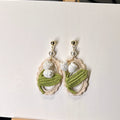 Handmade Crochet Flower Earrings with Pearl & Green Leaf – Botanical Boho Jewelry