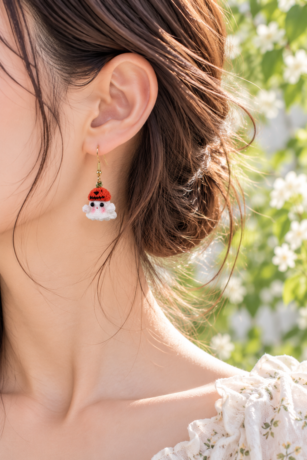 Ghost Earrings – Cute Halloween Micro Crochet Dangle Earrings, Handmade Kawaii Ghost Jewelry