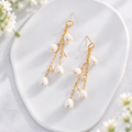 Lily of the Valley Earrings – Micro Crochet Flower Dangle Earrings with Pearls, White or Pink