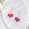 Maple Leaf Earrings – Handmade Micro Crochet Red Leaf Dangle Earrings