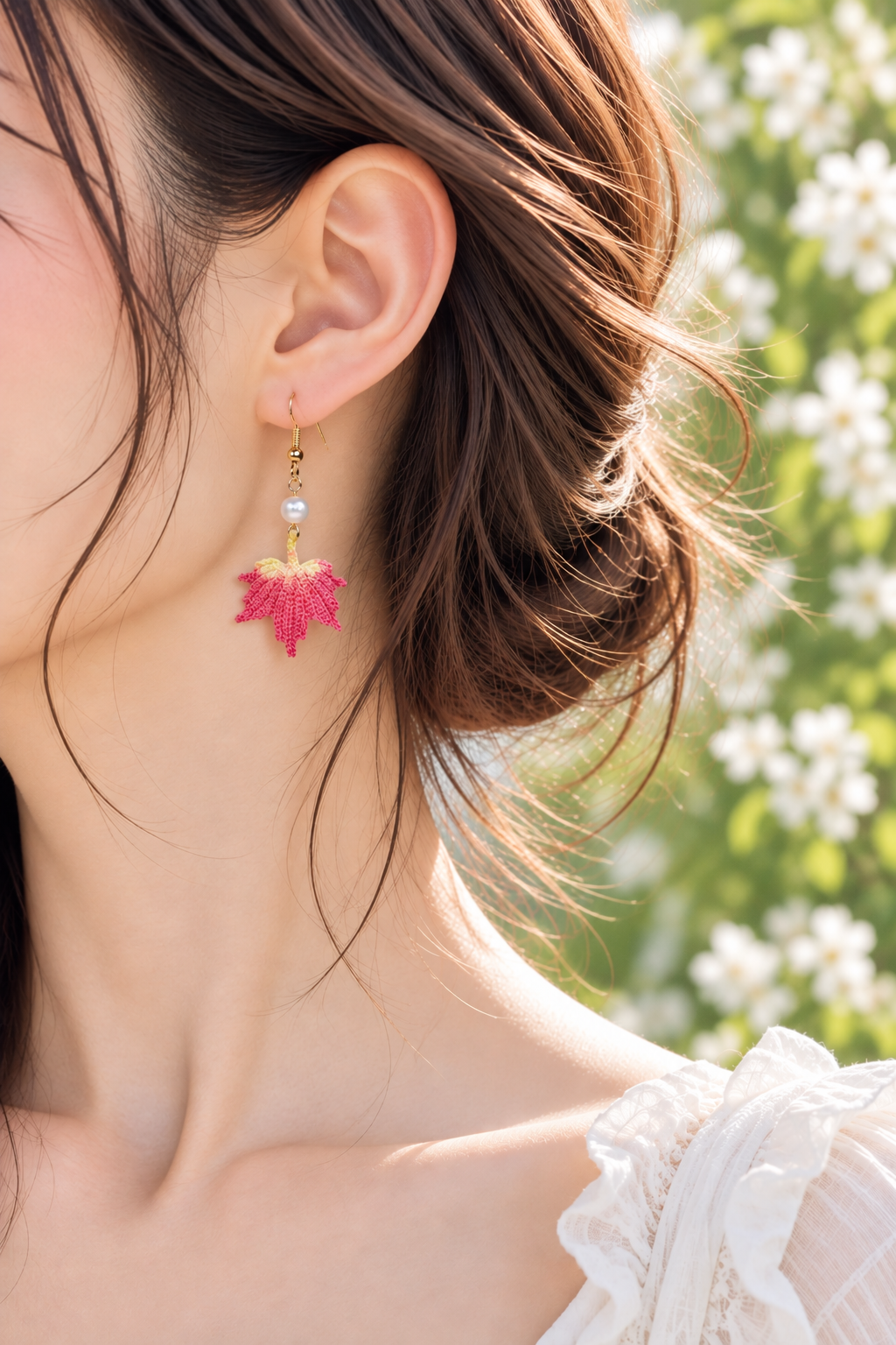 Maple Leaf Earrings – Handmade Micro Crochet Red Leaf Dangle Earrings