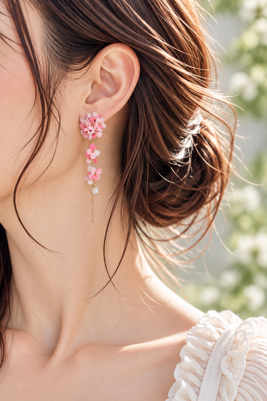 Hydrangea Micro Crochet Earrings | Handmade  Flower Dangle Earrings with Gold Chain