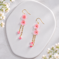 Cherry Blossom Earrings – Pink Sakura Micro Crochet Dangle Earrings, Handmade Floral Drop Earrings