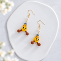 Light Bulb Earrings – Cute Yellow Micro Crochet Dangle Earrings with Pearl, Handmade Quirky Novelty Jewelry