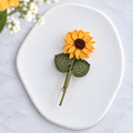 Sunflower Brooch – Handmade Micro Crochet Sunflower Pin with Stem & Leaves