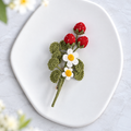 Strawberry Sprig Micro Crochet Brooch