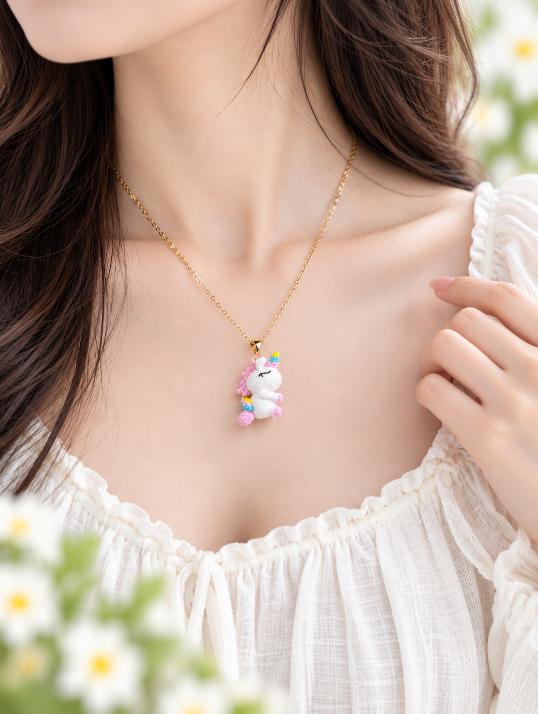 Unicorn Necklace – Handmade Micro Crochet Pastel Rainbow Unicorn Pendant Necklace
