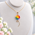 Rainbow Flower Necklace – Handmade Micro Crochet Spinning Flower Pendant Necklace