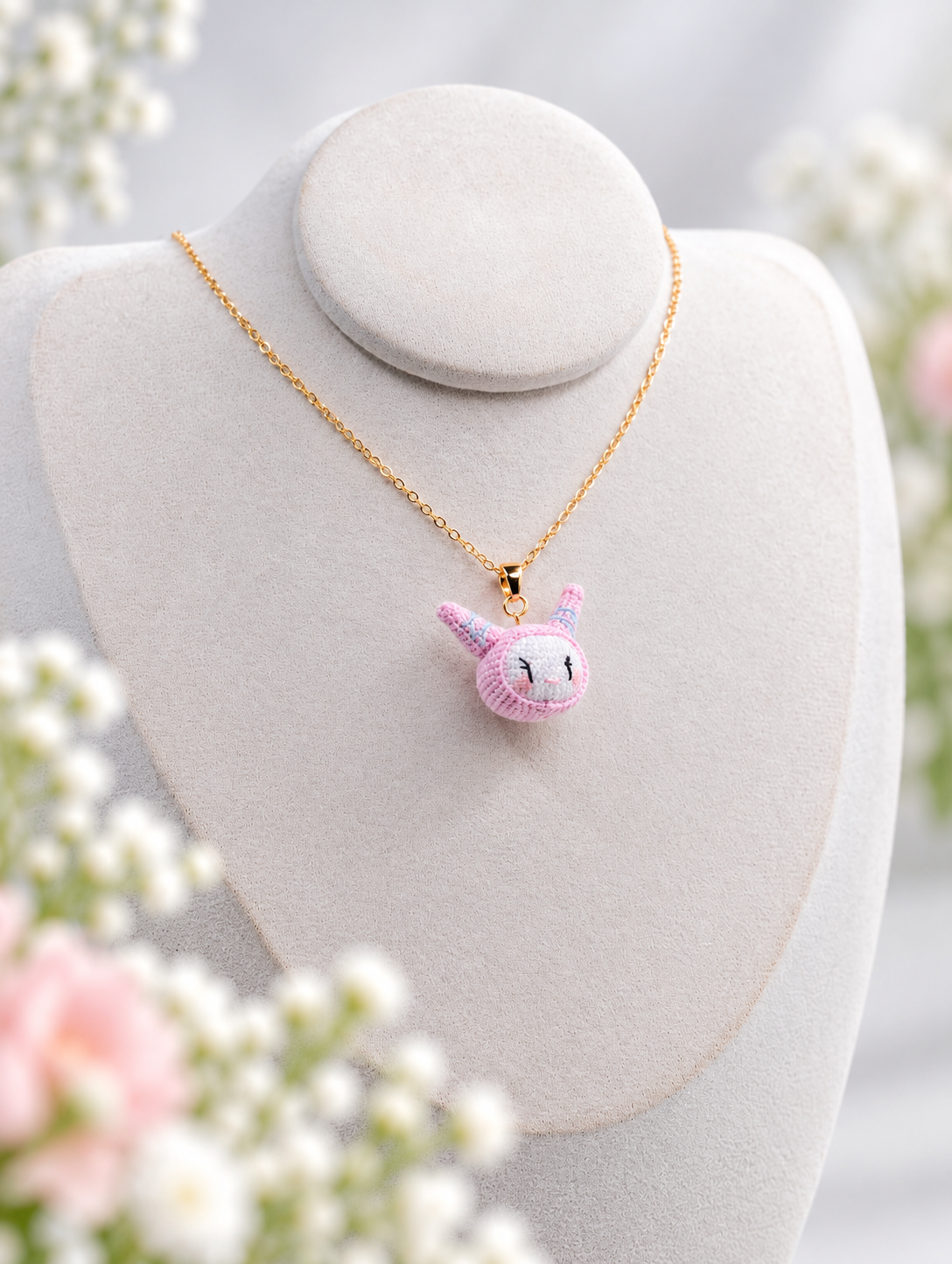 Little Devil Necklace – Handmade Micro Crochet Pink Devil Pendant Necklace