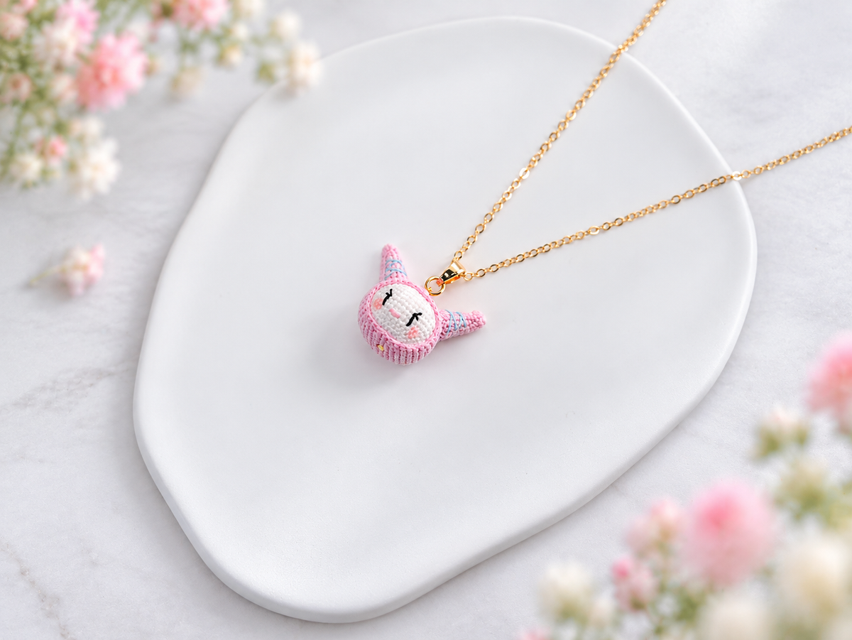 Little Devil Necklace – Handmade Micro Crochet Pink Devil Pendant Necklace