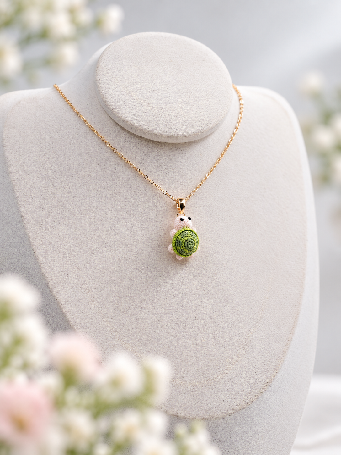 Turtle Necklace – Handmade Micro Crochet Green Turtle Pendant Necklace