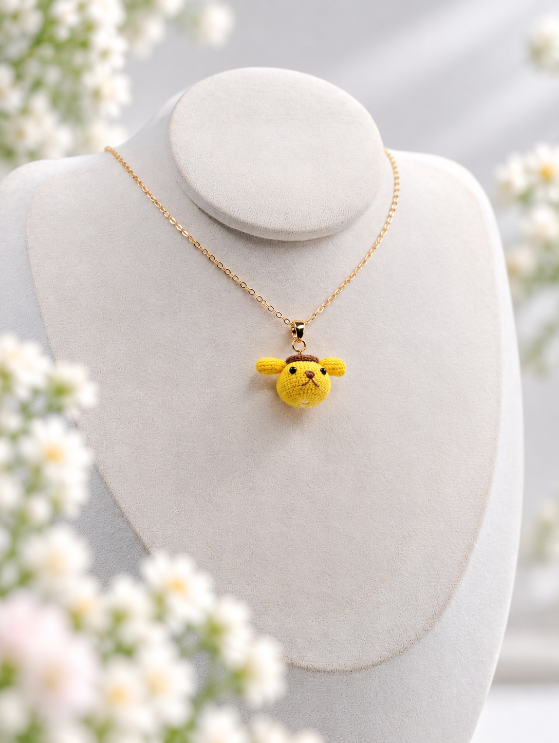 Puppy Necklace – Handmade Micro Crochet Yellow Puppy Pendant Necklace