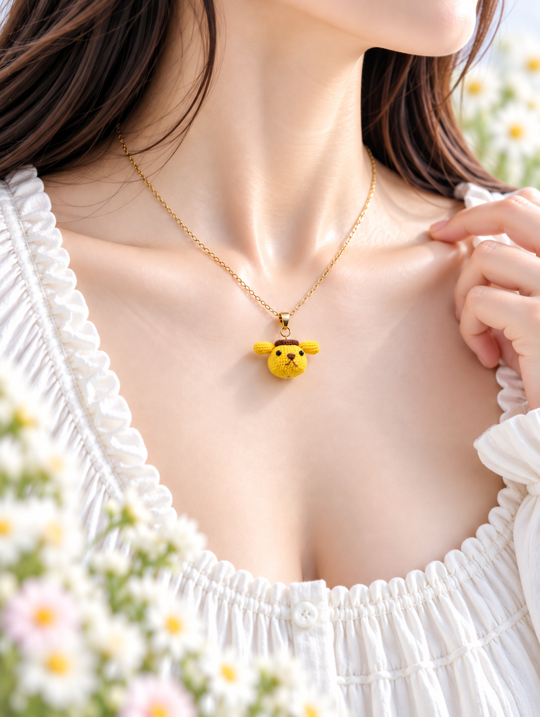 Puppy Necklace – Handmade Micro Crochet Yellow Puppy Pendant Necklace