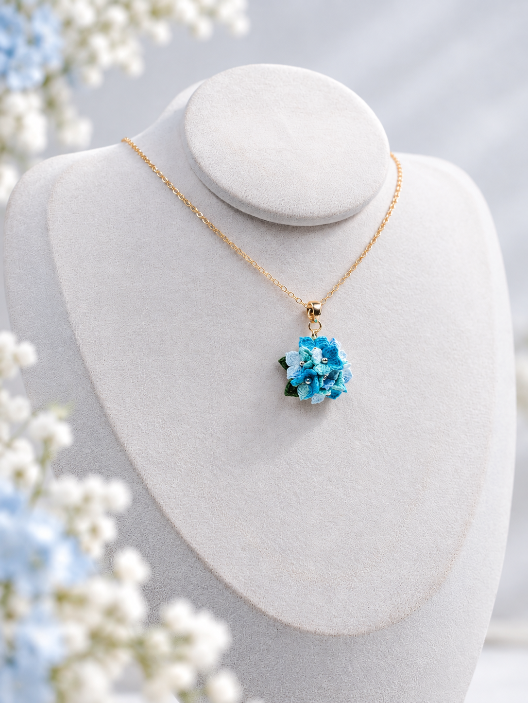 Hydrangea Necklace – Handmade Micro Crochet Hydrangea Pendant Necklace