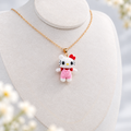 Crochet Pink Dress Kitty Pendant Necklace