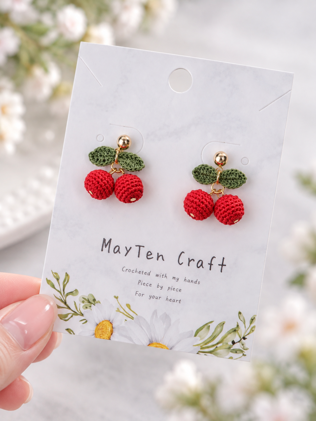 Cherry Earrings - Handmade Crochet Cherry Stud Earrings