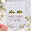 Handmade Micro Crochet Lily of the Valley Earrings | Crochet Flower Dangle Studs with Leaf