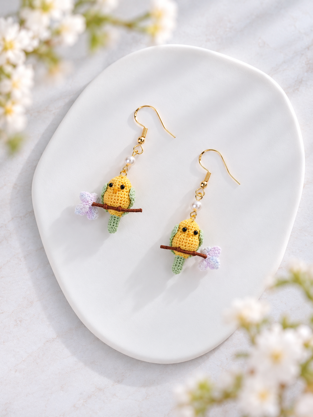 Crochet Bird Dangle Earrings
