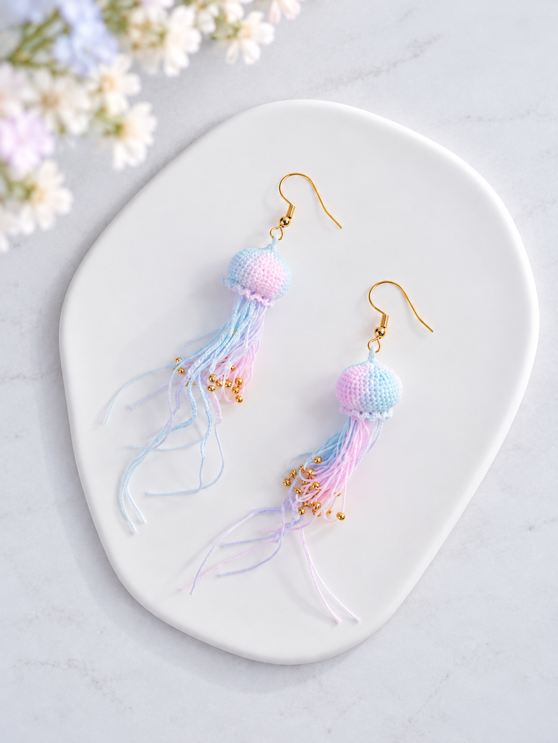 Crochet Jellyfish Dangle Earrings