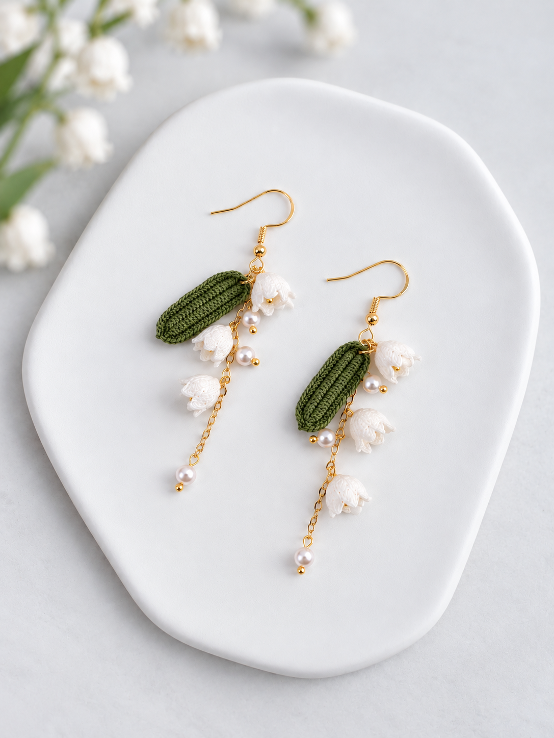 Micro Crochet Lily of the Valley Earrings | Handmade Floral Dangle Earrings