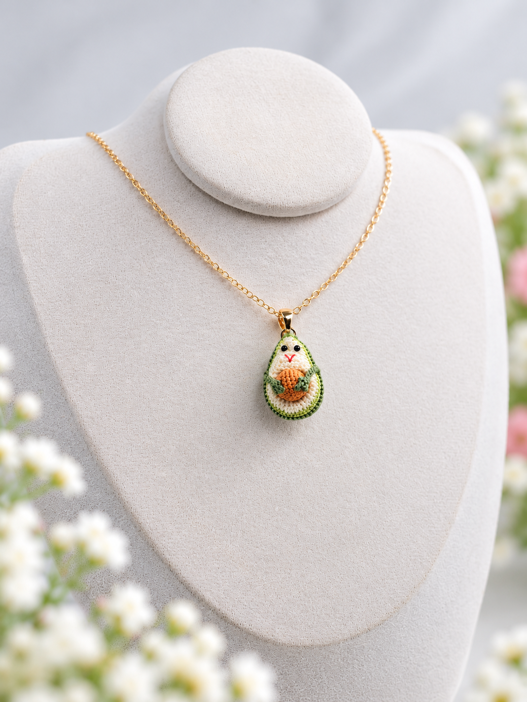 Avocado Necklace – Handmade Micro Crochet Avocado Pendant Necklace