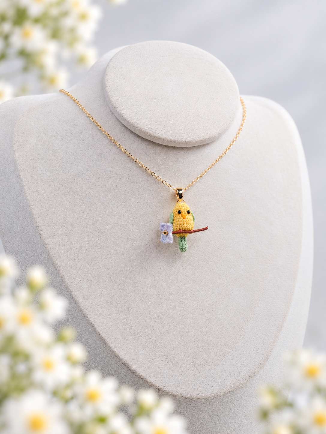 Parrot Necklace – Handmade Micro Crochet Bird Pendant Necklace