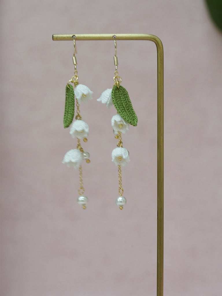 Micro Crochet Lily of the Valley Earrings | Handmade Floral Dangle Earrings